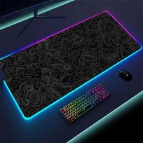 LED Desk Mat Geometric Black and White Lines RGB Computer Mouse Pad Gamer Pc Cabinet Office Accessories Mousepad Keyboard Gaming RGB600x300x3mm