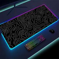 LED Desk Mat Geometric Black and White Lines RGB Computer Mouse Pad Gamer Pc Cabinet Office Accessories Mousepad Keyboard Gaming RGB700x300x3mm