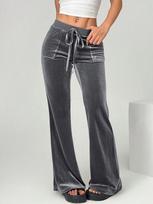Women's Velvet Wide Leg Pants for Autumn Office Casual M pilka spalva