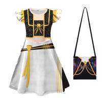Kpop Demon Hunters Rumi Cosplay Girl Dress With Polyester Fabric Cartoon Pattern For Kids 150cm black
