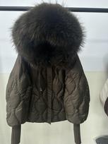 Women's hooded removable real fox fur collar short white duck down jacket loose thickened thermal fur jacket S