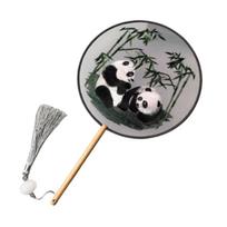 Chinese Style Embroidered Silk Fan Cute Panda Hanfu Tuan Fan  Hanfu Animation Accessories Style 2 black