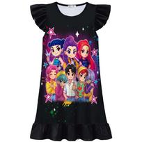 Kpop Demon Hunters Cotton Short Sleeve Sleep Dress For Kids Summer Wear Black,110cm pink