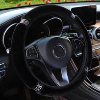 Winter Super Soft Plush Creative stitching Car Steering Wheel Cover Universal,Warm Faux Fur Auto Handlebar on the Steering-Wheel B-Black black