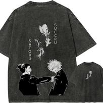 Satoru Gojo Suguru Geto T-Shirt Jujutsu Kaisen Hidden Inventory Tee Vintage Washed Oversized Anime Best Friend Streetwear Top S black