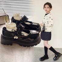 Girls French Style Thick Sole Pearl Mary Jane Round Toe Thick Heel Dress Shoes 29
