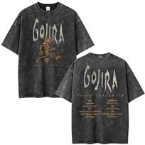 Vintage Washed Gojira Band Metal Rock T Shirt Men's Punk Gothic Hip Hop Short Sleeve T-shirts Casual Cotton T-shirt Streetwear 4XL gray