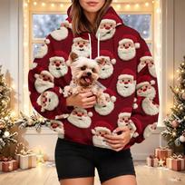 Women's Christmas Print Pet Pocket Hoodie, Fashion Hooded Sweatshirt for Holiday S brown