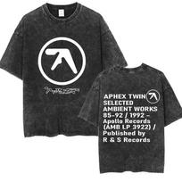 Washed Vintage Aphex Twin Graphic T Shirt Men Women Korean Fashion Trend Short Sve T-shirt Men's Casual Cotton Retro T-shirts14 M black
