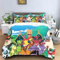 Charmander Duvet Cover Sets Dragonite Bedding Set, Microfiber Cute Cartoon Charizard Comforter Cover with Pillowcases 135x200cm