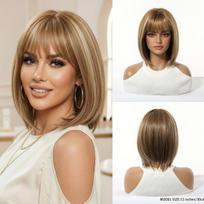 Women Synthetic Short Mixed Golden Brown Hair with Bangs Natural Wave Black Blonde Wigs For Daily Cosplay Heat Resistant Fiber beige