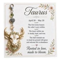 Beaded Birthstone Charm Light Luxury Zodiac Pendant Key Ring Horoscope Keychain  Gifts Taurus gray