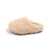 Girls Korean Style Warm Plush Lined Solid Closed Toe Winter House Slippers 34 beige