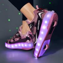 29-40 Girl Skate Shoes Can Be Charged and Switched To Girls Light-emitting Sneakers Usb for Kids Bling Bling Shoes Luminous Roller Sneakers 40