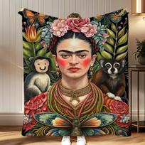 klasikinės menininkės Fridos Kahlo minkštas koralinės spalvos vilnos pledas 310 gsm purus šiltas pledas sofai, lovai, sofai, miegamojo dekoravimui 75x100cm