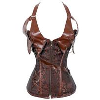 Steampunk Gothic Kaklą Surišamas Teismo Biustas Liemenį Formuojantis Korsetas Viršus S brown