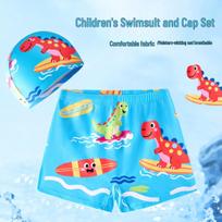 Cartoon Panda Boys' Two-Piece Swimsuit & Cap Set - Beach & Hot Spring Wear L (suitable for 25-30 kg) blue