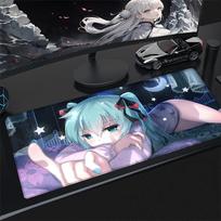 Anime Large Gaming Mouse Pad Hhatsune Mmiku Kawaii Girl Cartoon Desk Mat Extended Keyboard Pad For Laptop Nonslip Rubber Base 800x300x2mm gray