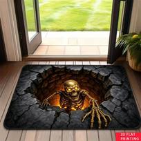Golden Skeleton Rising 3D Doormat Cracked Stone  Glowing Bone Non Slip Visual Trick Entrance Rug For Halloween Home Decor 40X60CM white