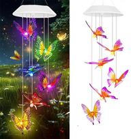 Kolibrių/Drugelių stiliaus sodo dekoratyviniai šviestuvai (Saulės) Lauko saulės vėjo varpelio šviestuvai Kabinami dekoratyviniai šviestuvai Butterfly style black