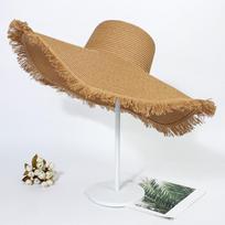 Bohemian Foldable Floppy Straw Hat Hand-woven Sun Protection Summer Sun Hat Large Brim Solid Color Travel Beach Cap