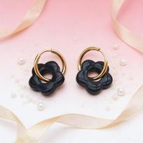 2025 Dopamine-Inspired Enamel Flower Hoop Ear Cuffs - Light Luxury Earrings black