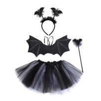 Cute Party Bat Wings Bat Wings Sets Tutu Skirt Headband Halloween Cosplay Costume 2-8year Masquerade Bat Wings Skirt Suit Party black