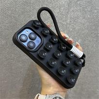 Fashion 3D Suction Cup with Lanyard Strap Rope Phone Case For For Iphone 12 13 14 15 16 Pro Max 17 Air Soft Bumper On 15 Plus Cover iPhone 14 Pro