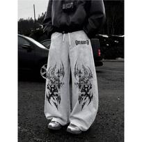 Gotikinis Metalinis Kardas Spausdinimo Sportinės Kelnės Lotyno Amerikos Gatvės Stilius Y2K Vyriškos Laisvos Laisvalaikio Kelnės 3XL pilka