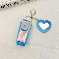 Portable Lipstick Bag Pouch Lip Balm Bag Keychain Holder Creative Lipsticks Protective Cover With Mirror gray
