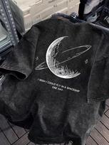 Space Galaxy Planet  Inspirational Quote Graphic Acid Wash TShirt Vintage Astronaut Oversized Streetwear Casual Tops for Men M black
