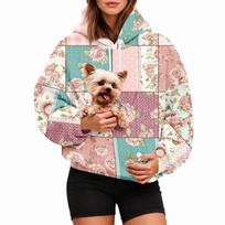 Women's Fashion Patchwork Print Hoodie with Pet Pocket for Casual Wear and Everyday Outfits XL rožinė