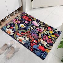 Bohemian Floral Floor Mat Dark Background Flower Graphic Print Welcome Doormat Non-Slip Washable Entrance Rug for Decor 43X120CM