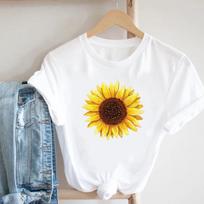 (Azijos dydis)Moterų Spausdinimas Panelė Moteriškas Gėlė Mielas Akvarelė 90-ųjų Marškinėliai Viršus Mada T-shirt Drabužiai Laisvalaikio Trumpomis Rankovėmis Grafinis T-shirt S gray