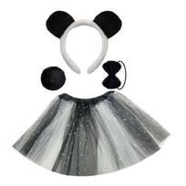 Panda Costumes Set Ears Headband Tail Bowtie Animal Fancy Costumes Kit Accessories Kids Halloween Cosplay Party Props black