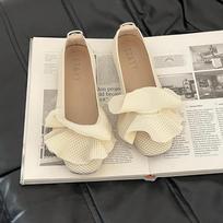 SSBL soft sole comfortable knitted ruffle edge women's shoes 2026 summer new elegant flat sole single shoes grandma shoes 40 smėlis