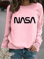 Rudens/Žiemos moteriškas NASA spaudinio apvalios apykaklės megztinis su gobtuvu XXL