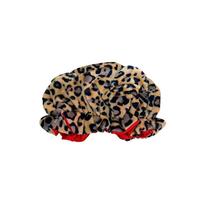 Satin Lined Leopard Print Teddy Plush Hair Bonnet Soft Fluffy Night Sleep Cap with Big Bow Adjustable Bear Ears Women Accessory