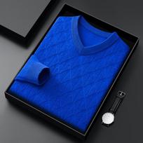 IMAGINEX Men's Merino Wool V-Neck Jacquard Sweater 185/120/54 blue