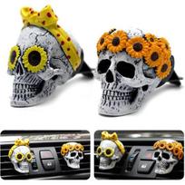 Skull Decor Car Air Freshener Vent Clips Goth Halloween Decorations Gifts flower-skull gray