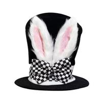 Velykų kiškio ausų cilindras moterims, vyrams, suaugusiems, pliušinis kiškio ausų skrybėlė su languotu kaspinėliu Helovino vakarėlio kostiumui, Velykų cosplayerio aksesuaras One Size 1pc black