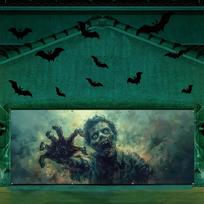 Halloween Ghost Zombie Garage Banner - Vibrant Polyester FiberDJH 70.9x43.3inch/180*110cm