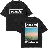 Washed Vintage Rock Band O-Oasis Live 25 World Tour Logo Print T-shirt Men Women Fashion Gothic Oversized Short Sleeve T Shirts 2XL blue