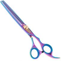 Geib Gold Rainbow Kiss Chunker - high-quality single-sided thinning shears with a rainbow finish, 21 teeth