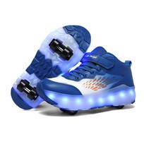 Children's Roller Skates Casual Skateboarding Shoes Sneakers Children's Sports Shoes Roller Skates LED Lights USB Rechargeable 29 blue