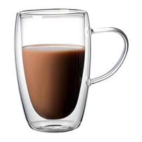 Stiklinė su dvigubomis sienelėmis ir rankena, atspari karščiui, izoliuoti stikliniai puodeliai skirti 450ML