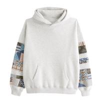 Yousheng Unisex Hoodie with Big Pocket Retro Printing Long Sleeves Loose Hooded Solid Color Elastic Cuffs Hip Hop Streetwear Top XXL white