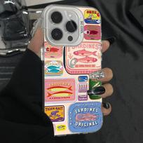 Nordic Sardines Canned Phone Case For iPhone 16,15,14,13,12,11,Pro,Max,Plus,Mini,XS Anti Fall Gray Silver Matte Hard Bumper iPhone15 white