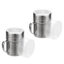 2Pcs Steel Powder Shaker Canister with Comfort Handle and Lid for Even Distribution of Sugar Cocoa Seasoning Dispenser 1 gray