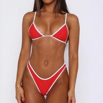 Women Sexy Solid Color Three Piece Split Bikini Swimwear For Beach Swimming L brown